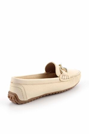 Bej Hakiki Deri Kadın Loafer Ayakkabı K01257020303