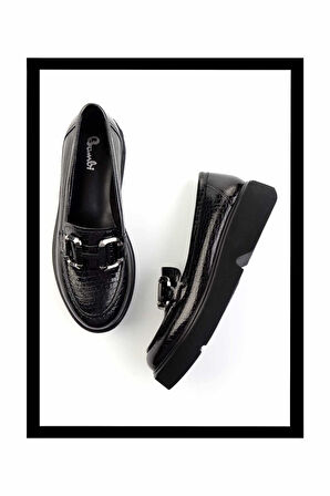 Siyah Kroko  Kadın Loafer Ayakkabı K01257069011