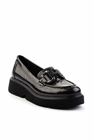 Siyah Kroko  Kadın Loafer Ayakkabı K01257069011