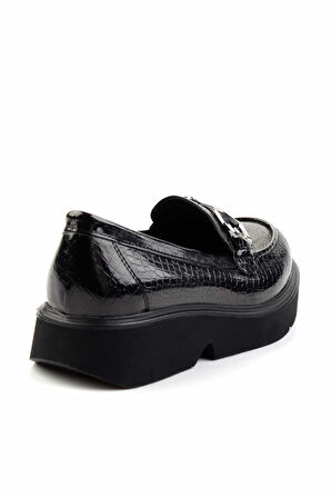 Siyah Kroko  Kadın Loafer Ayakkabı K01257069011