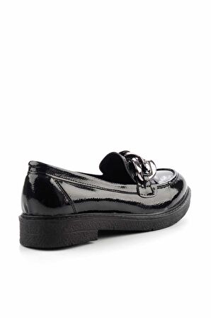 Siyah Kırışık Rugan  Kadın Loafer Ayakkabı K01257067008
