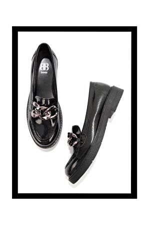 Siyah Kırışık Rugan  Kadın Loafer Ayakkabı K01257067008