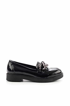 Siyah Kırışık Rugan  Kadın Loafer Ayakkabı K01257067008