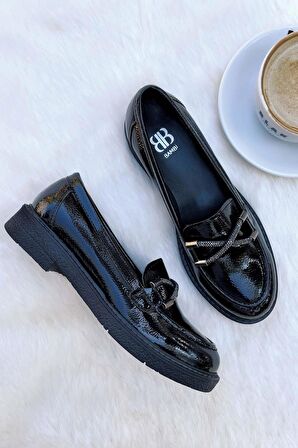 Siyah Kırışık Rugan  Kadın Loafer Ayakkabı K01257067408