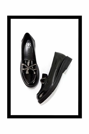 Siyah Kırışık Rugan  Kadın Loafer Ayakkabı K01257067408
