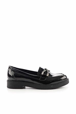 Siyah Kırışık Rugan  Kadın Loafer Ayakkabı K01257067408