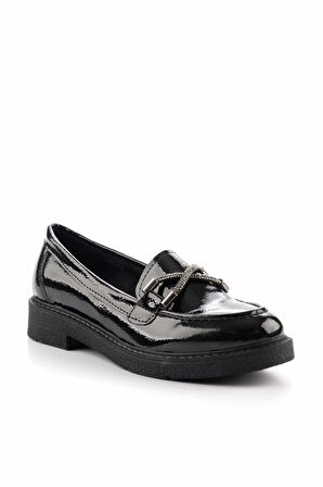 Siyah Kırışık Rugan  Kadın Loafer Ayakkabı K01257067408