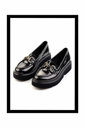 Siyah Kırışık Rugan  Kadın Loafer Ayakkabı K01257069508