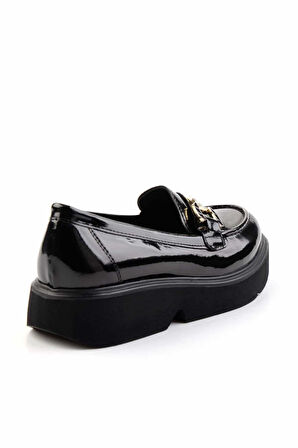 Siyah Kırışık Rugan  Kadın Loafer Ayakkabı K01257069508