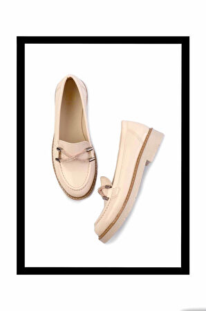 Bej Kırışık Rugan  Kadın Loafer Ayakkabı K01257067408