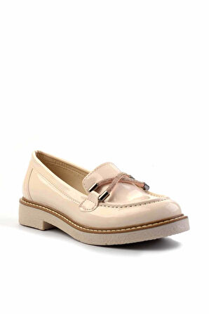 Bej Kırışık Rugan  Kadın Loafer Ayakkabı K01257067408