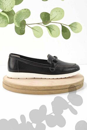 Siyah Hakiki Deri Kadın Loafer Ayakkabı K01269354603