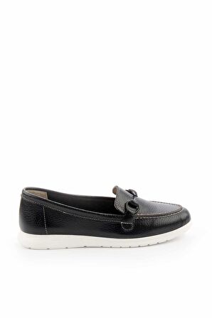 Siyah Hakiki Deri Kadın Loafer Ayakkabı K01269354603