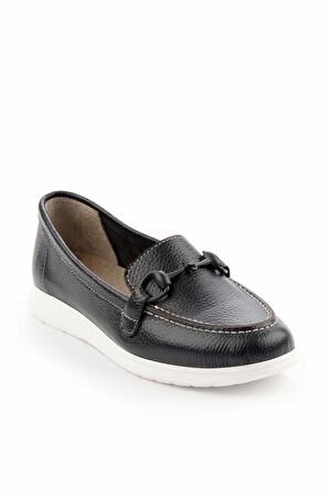 Siyah Hakiki Deri Kadın Loafer Ayakkabı K01269354603