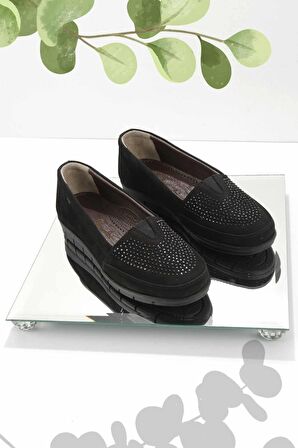 Bambi Siyah Nubuk Hakiki Deri Kadın Loafer Ayakkabi K01269254801