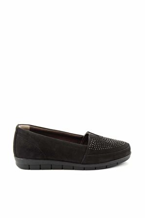 Bambi Siyah Nubuk Hakiki Deri Kadın Loafer Ayakkabi K01269254801