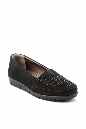 Bambi Siyah Nubuk Hakiki Deri Kadın Loafer Ayakkabi K01269254801