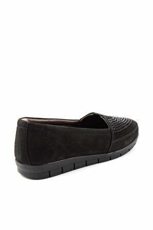 Bambi Siyah Nubuk Hakiki Deri Kadın Loafer Ayakkabi K01269254801