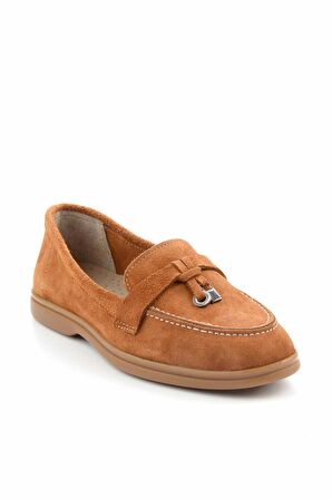 Taba Süet Hakiki Deri Kadın Loafer Ayakkabı K01269354102