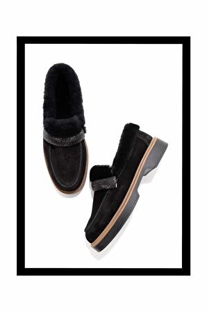 Siyah Süet Hakiki Deri Kadın Loafer Ayakkabı K01274225502