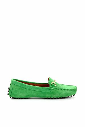 Bambi Yesil Süet Hakiki Deri Kadın Loafer Ayakkabi K01274225002