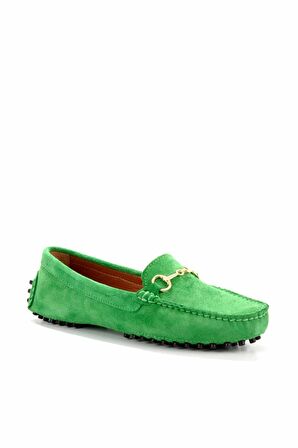 Bambi Yesil Süet Hakiki Deri Kadın Loafer Ayakkabi K01274225002