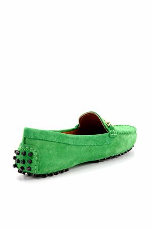 Bambi Yesil Süet Hakiki Deri Kadın Loafer Ayakkabi K01274225002