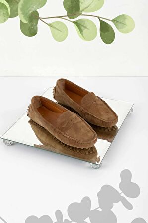 Bambi Vizon Süet Hakiki Deri Kadın Loafer Ayakkabi K01274225202