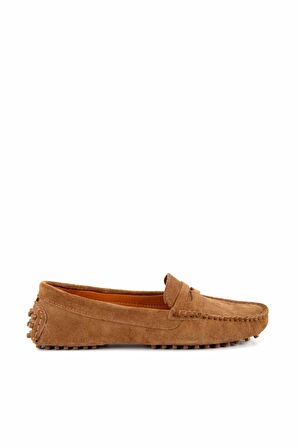 Bambi Vizon Süet Hakiki Deri Kadın Loafer Ayakkabi K01274225202