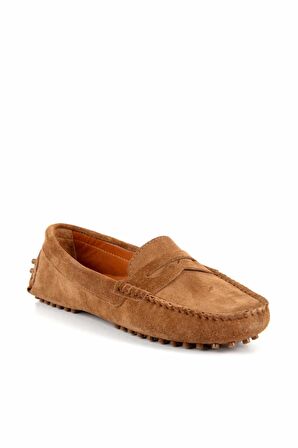 Bambi Vizon Süet Hakiki Deri Kadın Loafer Ayakkabi K01274225202