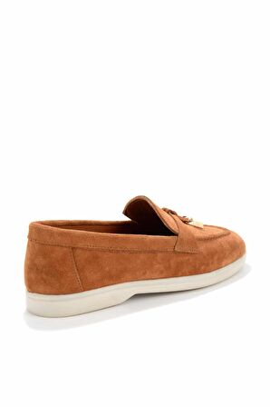 Bambi Taba Süet Hakiki Deri Kadın Loafer Ayakkabi K01274225302