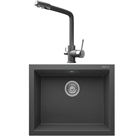 Real Stone K012 Antrasit Mutfak Evyesi + Abant Antrasit Arıtmalı Mutfak Bataryası