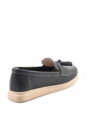 Bambi Siyah Hakiki Deri Kadın Loafer Ayakkabi K01303018003
