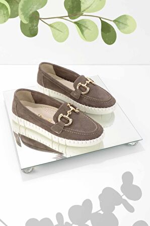 Bambi Vizon Süet Hakiki Deri Kadın Loafer Ayakkabi K01303333302