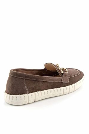 Bambi Vizon Süet Hakiki Deri Kadın Loafer Ayakkabi K01303333302