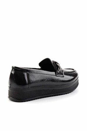 Siyah Kırışık Rugan  Kadın Loafer Ayakkabı K01311410008