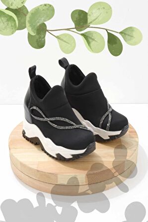 Siyah Beyaz Streç  Kadın Sneaker K01313002517