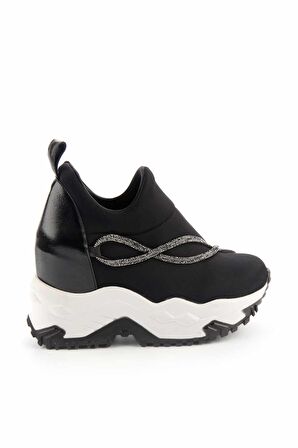 Siyah Beyaz Streç  Kadın Sneaker K01313002517