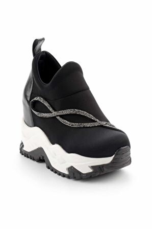 Siyah Beyaz Streç  Kadın Sneaker K01313002517