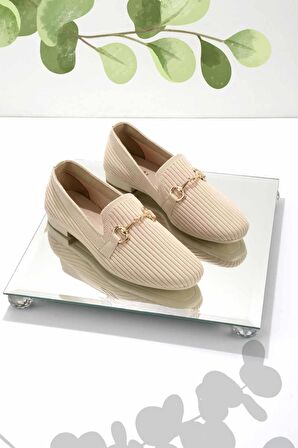 Bambi Bej Triko  Kadın Loafer Ayakkabi K01320302082