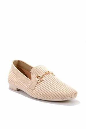 Bambi Bej Triko  Kadın Loafer Ayakkabi K01320302082