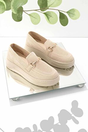 Bambi Bej Triko  Kadın Loafer Ayakkabi K01320425182
