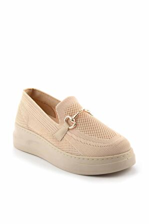 Bambi Bej Triko  Kadın Loafer Ayakkabi K01320425182