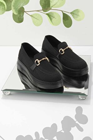Bambi Siyah Triko  Kadın Loafer Ayakkabi K01320425182