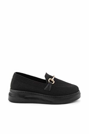 Bambi Siyah Triko  Kadın Loafer Ayakkabi K01320425182