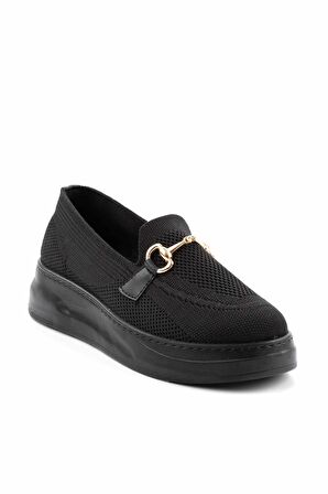 Bambi Siyah Triko  Kadın Loafer Ayakkabi K01320425182