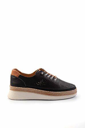 Siyah Hakiki Deri Kadın Espadril K01331036203