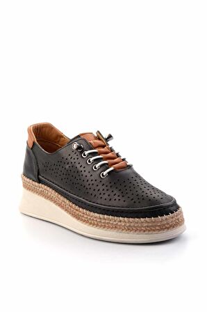 Siyah Hakiki Deri Kadın Espadril K01331036203