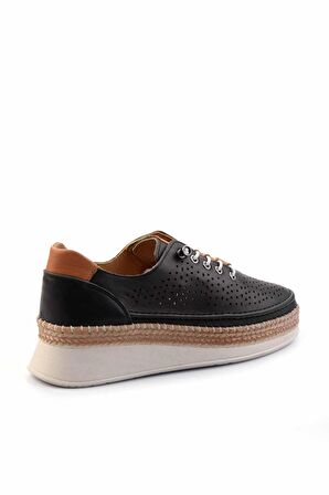 Siyah Hakiki Deri Kadın Espadril K01331036203