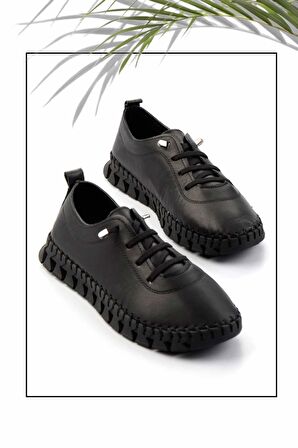 Siyah Hakiki Deri Kadın Sneaker K01331081003